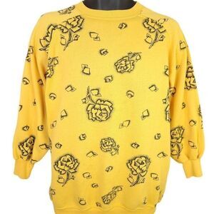Womens Rose Sweatshirt Vintage 80s All Over Print Geometric Size Large